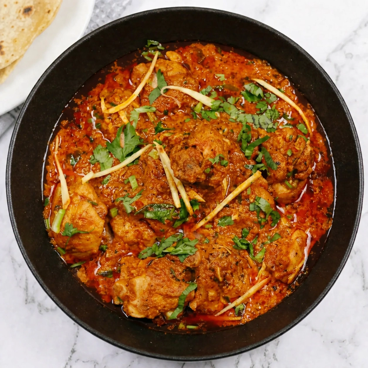 Chicken karahi cooked in a wok with fresh spices at A-One Pakistani restaurant Winnipeg
